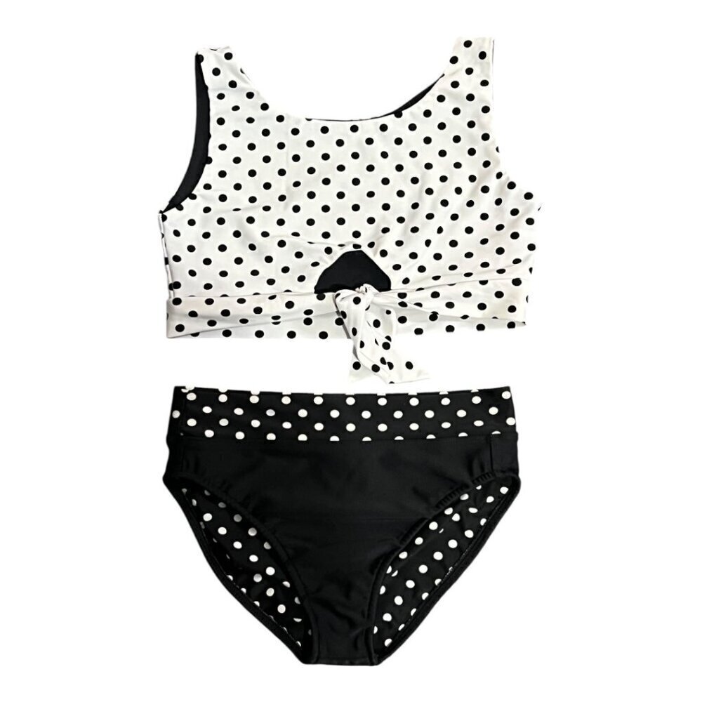 Les Tout Petits Girls Polka Dot Bikini Size 12 Black White Knot Front